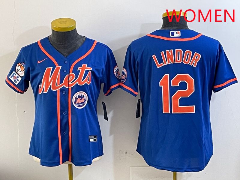 Women New York Mets #12 Lindor Blue Game Fashion 2025 Nike MLB Jersey style 5->women mlb jersey->Women Jersey